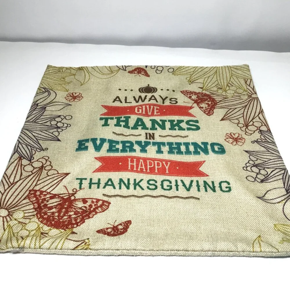 Thanksgiving Pillow Cover Burlap 16